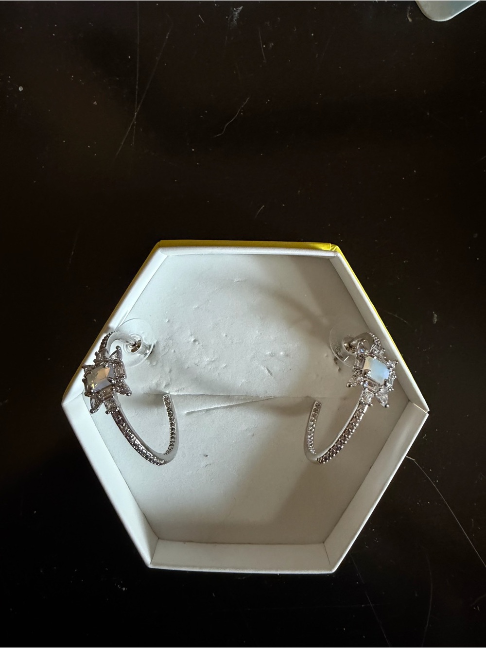 Unicorn: Moonstone on Rhodium Hoops